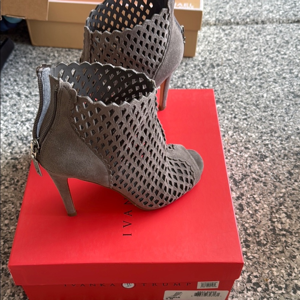 Ivanka Trump Gray Heels with Intricate Woven Design